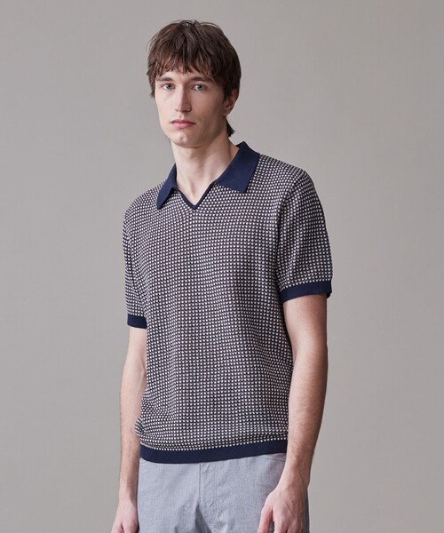 セール】【HTBRID LINEN】スキッパーニット ポロシャツ