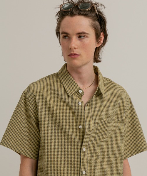 FIRST DOWN（ファーストダウン）の「サッカー ショートスリーブ シャツ（シャツ/ブラウス・メンズ・イエロー/ブラック/レンガ・XL/M/L）」の2枚目の写真