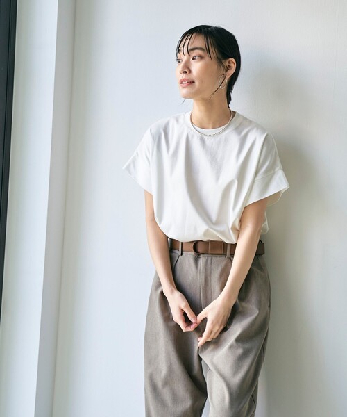RONEL(ロネル)の「スムースドロップショルダー半袖プルオーバー(Tシャツ/カットソー・レディース・ブラック/ホワイト/ダークブラウン/モカ・S/M)」の14枚目の写真