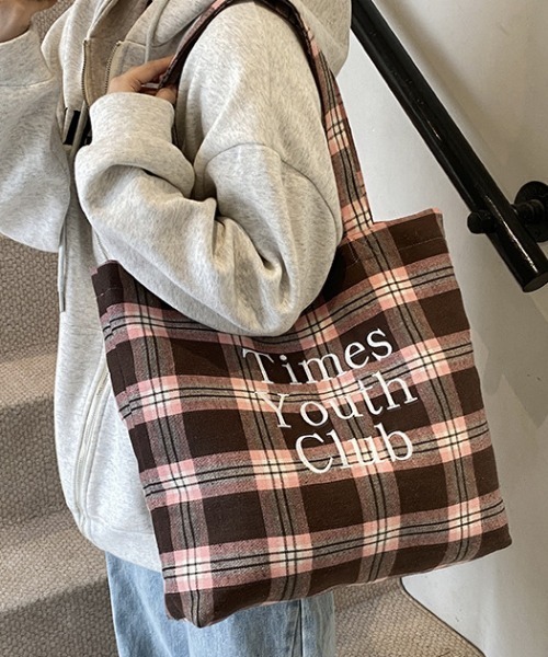 mebole(メボレ)の「Logo Check Tote Bag(トートバッグ・レディース・ピンク/イエロー・FREE)」の1枚目の写真
