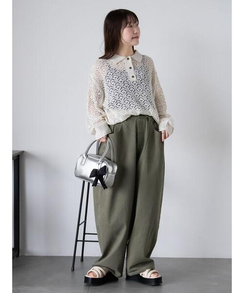 ehka sopo（エヘカソポ）の「透かし編みニットポロシャツ（ニット/セーター・レディース・ブルー/ミント/オフホワイト・F）」の4枚目の写真