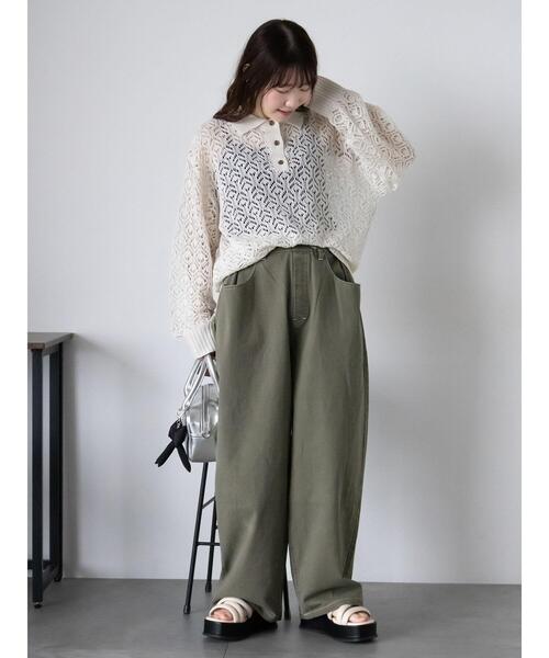 ehka sopo（エヘカソポ）の「透かし編みニットポロシャツ（ニット/セーター・レディース・ブルー/ミント/オフホワイト・F）」の5枚目の写真