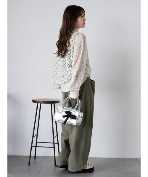 ehka sopo（エヘカソポ）の「透かし編みニットポロシャツ（ニット/セーター・レディース・ブルー/ミント/オフホワイト・F）」の6枚目の写真