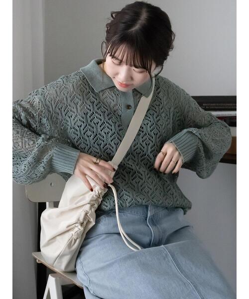 ehka sopo（エヘカソポ）の「透かし編みニットポロシャツ（ニット/セーター・レディース・ブルー/ミント/オフホワイト・F）」の8枚目の写真