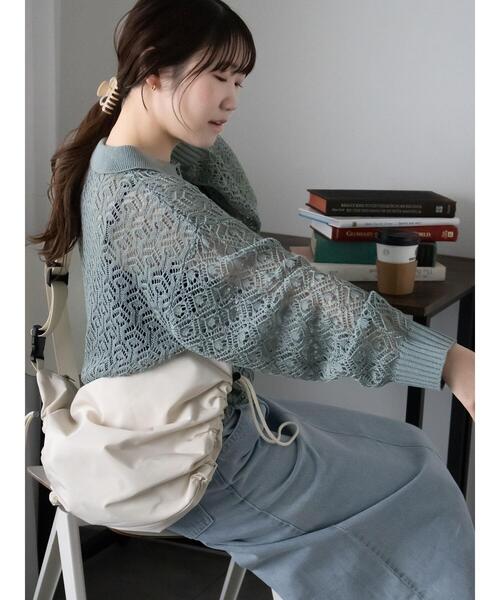 ehka sopo（エヘカソポ）の「透かし編みニットポロシャツ（ニット/セーター・レディース・ブルー/ミント/オフホワイト・F）」の9枚目の写真