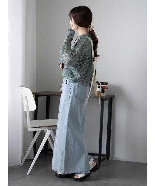 ehka sopo（エヘカソポ）の「透かし編みニットポロシャツ（ニット/セーター・レディース・ブルー/ミント/オフホワイト・F）」の15枚目の写真