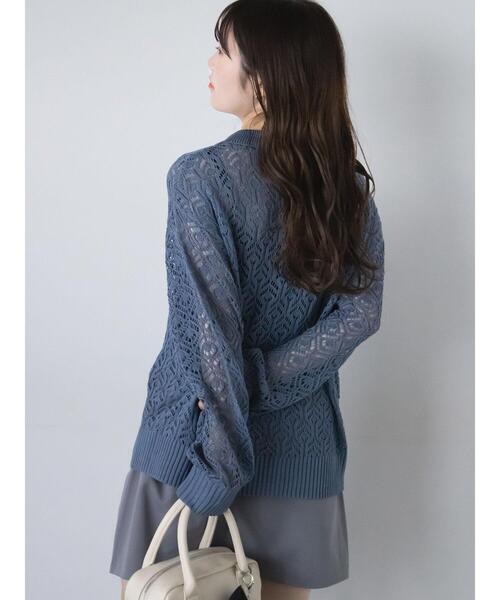 ehka sopo（エヘカソポ）の「透かし編みニットポロシャツ（ニット/セーター・レディース・ブルー/ミント/オフホワイト・F）」の19枚目の写真