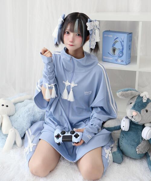 Whinny（ホワイニー）の「Whinny/サマーカリスマニートパンダの手（アームカバー・レディース・サックスブルー/ブラック/ホワイト・FREE）」の5枚目の写真