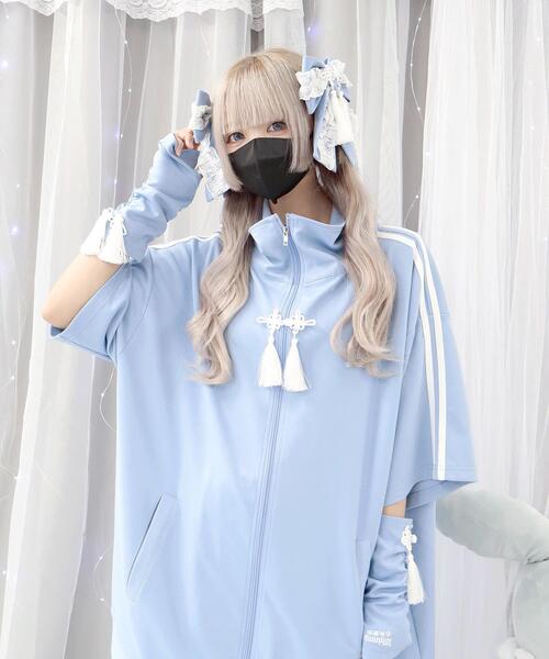 Whinny（ホワイニー）の「Whinny/サマーカリスマニートパンダの手（アームカバー・レディース・サックスブルー/ブラック/ホワイト・FREE）」の7枚目の写真