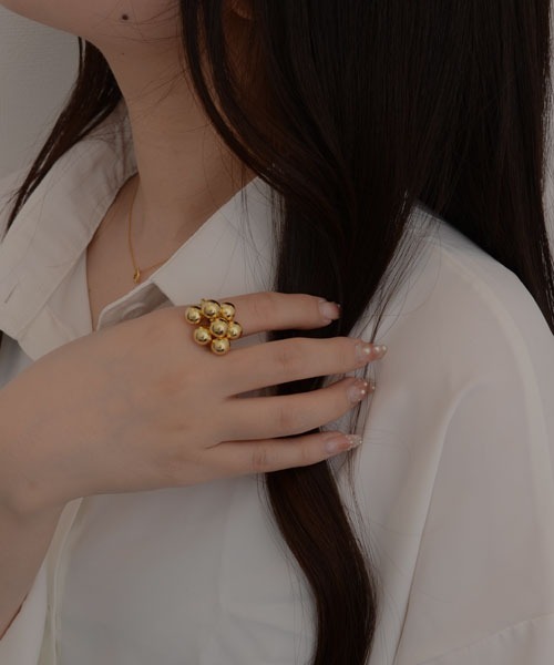 VIBGYOR Women（ヴィブジョー　ウィメン）の「【resonance】メタルボール バブルデザイン フリーリング【サイズ調節可能】（リング・レディース・ゴールド/シルバー・FREE）」の2枚目の写真