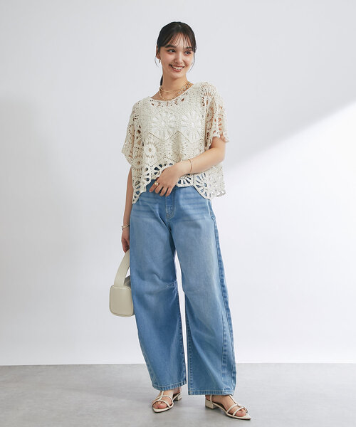 un dix cors(アンディコール)の「《大人かわいい》クロシェ編みハーフスリーブトップス(ニット/セーター・レディース・アイボリー・FREE)」の13枚目の写真