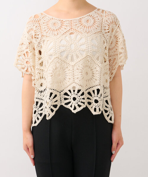 un dix cors(アンディコール)の「《大人かわいい》クロシェ編みハーフスリーブトップス(ニット/セーター・レディース・アイボリー・FREE)」の15枚目の写真