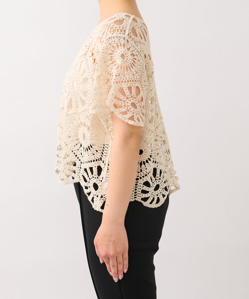 un dix cors(アンディコール)の「《大人かわいい》クロシェ編みハーフスリーブトップス(ニット/セーター・レディース・アイボリー・FREE)」の16枚目の写真