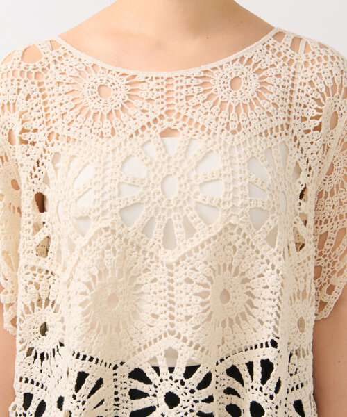 un dix cors(アンディコール)の「《大人かわいい》クロシェ編みハーフスリーブトップス(ニット/セーター・レディース・アイボリー・FREE)」の18枚目の写真