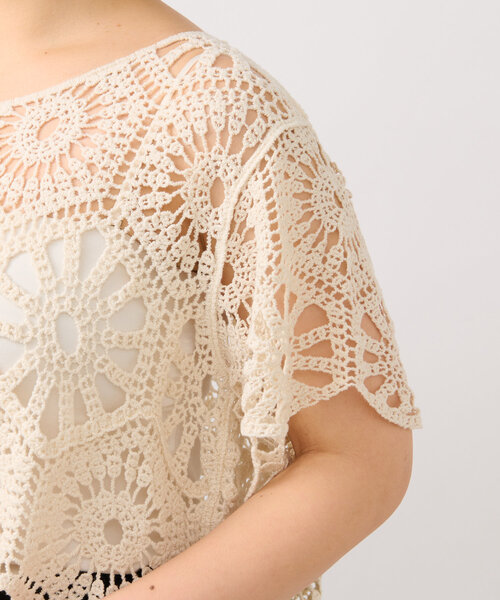 un dix cors(アンディコール)の「《大人かわいい》クロシェ編みハーフスリーブトップス(ニット/セーター・レディース・アイボリー・FREE)」の19枚目の写真