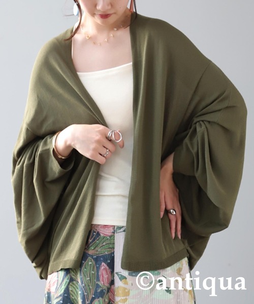 antiqua（アンティカ）の「ドルマンニットカーディガン（ニット/セーター・レディース・カーキ/ブラック・ONESIZE）」の2枚目の写真