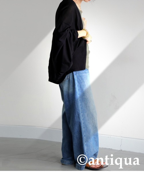 antiqua（アンティカ）の「ドルマンニットカーディガン（ニット/セーター・レディース・カーキ/ブラック・ONESIZE）」の5枚目の写真