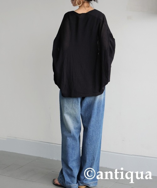antiqua（アンティカ）の「ドルマンニットカーディガン（ニット/セーター・レディース・カーキ/ブラック・ONESIZE）」の7枚目の写真