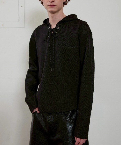 ESC STUDIO(イーエスシースタジオ)の「【ESC STUDIO】eyelet waffle hoodie / 【イーエスシースタジオ】アイレットワッフル長袖パーカー(Tシャツ/カットソー・メンズ・ブラック/カーキ/ブラウン・ONE SIZE)」の7枚目の写真