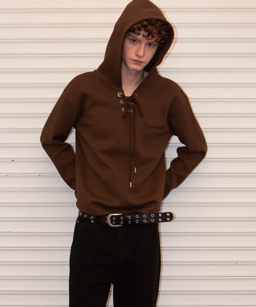 ESC STUDIO(イーエスシースタジオ)の「【ESC STUDIO】eyelet waffle hoodie / 【イーエスシースタジオ】アイレットワッフル長袖パーカー(Tシャツ/カットソー・メンズ・ブラック/カーキ/ブラウン・ONE SIZE)」の15枚目の写真