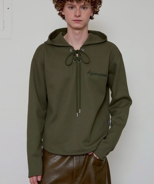 ESC STUDIO(イーエスシースタジオ)の「【ESC STUDIO】eyelet waffle hoodie / 【イーエスシースタジオ】アイレットワッフル長袖パーカー(Tシャツ/カットソー・メンズ・ブラック/カーキ/ブラウン・ONE SIZE)」の22枚目の写真