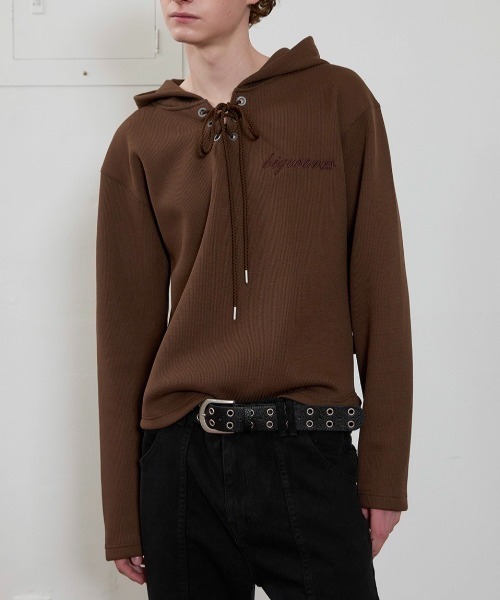 ESC STUDIO(イーエスシースタジオ)の「【ESC STUDIO】eyelet waffle hoodie / 【イーエスシースタジオ】アイレットワッフル長袖パーカー(Tシャツ/カットソー・メンズ・ブラック/カーキ/ブラウン・ONE SIZE)」の14枚目の写真