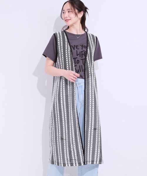 Cutie Blonde（キューティーブロンド）の「【S-LL】羽織るだけでサマ見え バイカラーレースジレ（ベスト・レディース・チャコール/ベージュ系2/ブラック系2・04/03/02/01）」の12枚目の写真