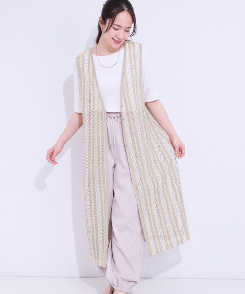 Cutie Blonde（キューティーブロンド）の「【S-LL】羽織るだけでサマ見え バイカラーレースジレ（ベスト・レディース・チャコール/ベージュ系2/ブラック系2・04/03/02/01）」の16枚目の写真