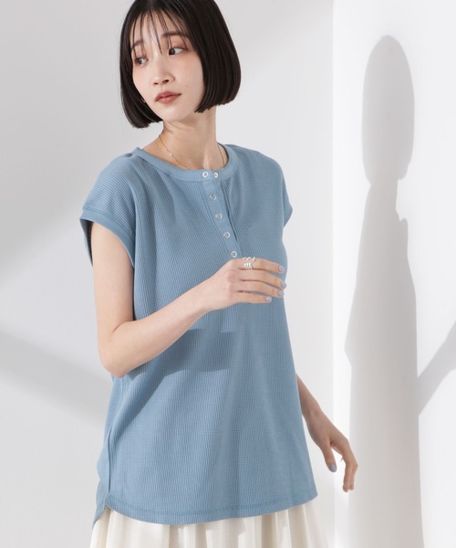 ナノユニバース ワッフル生地 トップス オニワッフルビッグTシャツ 五分袖