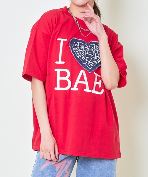GORGE（ゴージ）の「《デニムハート×ビッグロゴ》レディース オーバーサイズ Tシャツ カジュアル 半袖 春夏秋（Tシャツ/カットソー・レディース・レッド/ブラック/オフホワイト・F）」の3枚目の写真