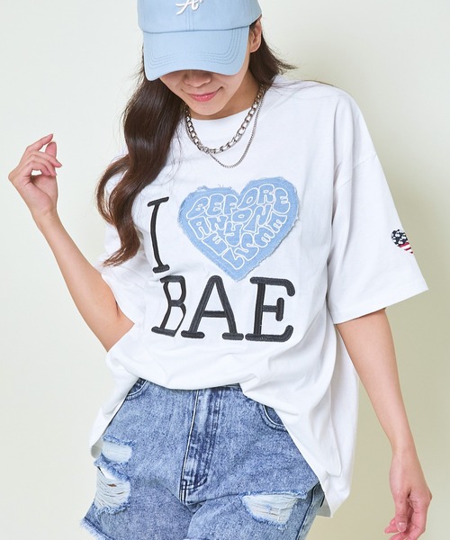 GORGE（ゴージ）の「《デニムハート×ビッグロゴ》レディース オーバーサイズ Tシャツ カジュアル 半袖 春夏秋（Tシャツ/カットソー・レディース・レッド/ブラック/オフホワイト・F）」の2枚目の写真