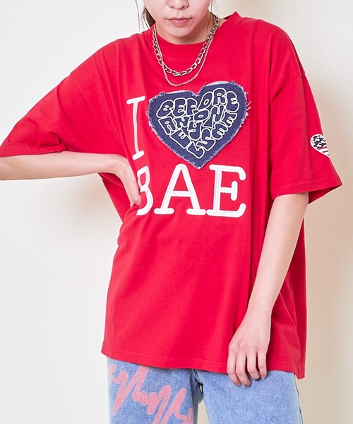 GORGE（ゴージ）の「《デニムハート×ビッグロゴ》レディース オーバーサイズ Tシャツ カジュアル 半袖 春夏秋（Tシャツ/カットソー・レディース・レッド/ブラック/オフホワイト・F）」の4枚目の写真