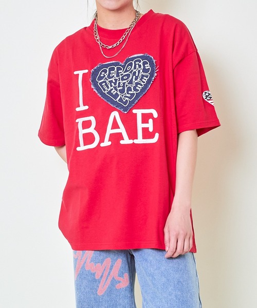 GORGE（ゴージ）の「《デニムハート×ビッグロゴ》レディース オーバーサイズ Tシャツ カジュアル 半袖 春夏秋（Tシャツ/カットソー・レディース・レッド/ブラック/オフホワイト・F）」の5枚目の写真