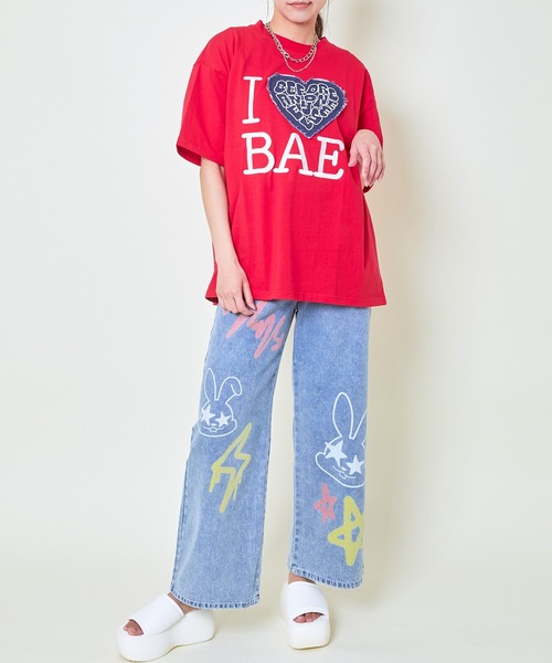 GORGE（ゴージ）の「《デニムハート×ビッグロゴ》レディース オーバーサイズ Tシャツ カジュアル 半袖 春夏秋（Tシャツ/カットソー・レディース・レッド/ブラック/オフホワイト・F）」の6枚目の写真