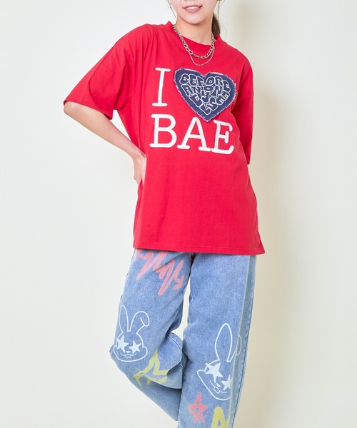 GORGE（ゴージ）の「《デニムハート×ビッグロゴ》レディース オーバーサイズ Tシャツ カジュアル 半袖 春夏秋（Tシャツ/カットソー・レディース・レッド/ブラック/オフホワイト・F）」の7枚目の写真