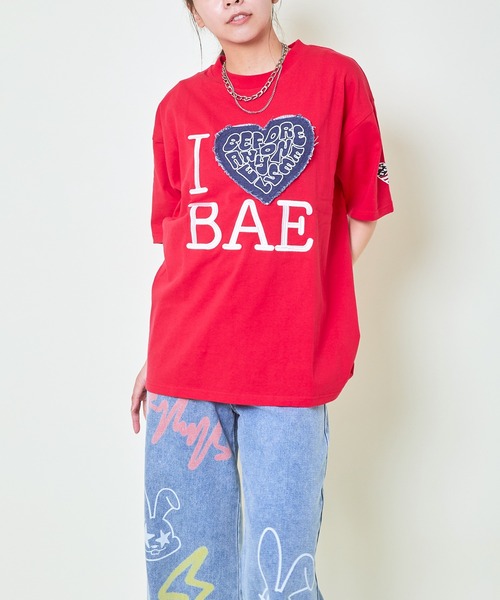GORGE（ゴージ）の「《デニムハート×ビッグロゴ》レディース オーバーサイズ Tシャツ カジュアル 半袖 春夏秋（Tシャツ/カットソー・レディース・レッド/ブラック/オフホワイト・F）」の8枚目の写真
