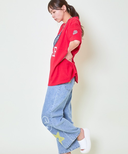 GORGE（ゴージ）の「《デニムハート×ビッグロゴ》レディース オーバーサイズ Tシャツ カジュアル 半袖 春夏秋（Tシャツ/カットソー・レディース・レッド/ブラック/オフホワイト・F）」の9枚目の写真