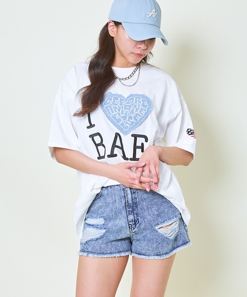 GORGE（ゴージ）の「《デニムハート×ビッグロゴ》レディース オーバーサイズ Tシャツ カジュアル 半袖 春夏秋（Tシャツ/カットソー・レディース・レッド/ブラック/オフホワイト・F）」の15枚目の写真