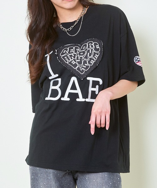 GORGE（ゴージ）の「《デニムハート×ビッグロゴ》レディース オーバーサイズ Tシャツ カジュアル 半袖 春夏秋（Tシャツ/カットソー・レディース・レッド/ブラック/オフホワイト・F）」の21枚目の写真