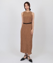 texture check sleeveless long one piece