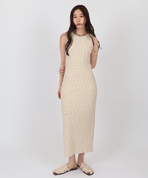 texture check sleeveless long one piece