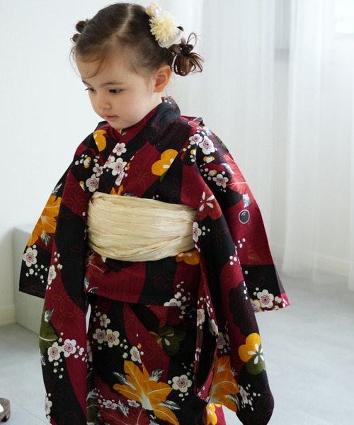 【期間限定セール】浴衣　ウタタネ　花・ワインレッド utatane｜utatane セパレート 二部式浴衣3点セット レトロ