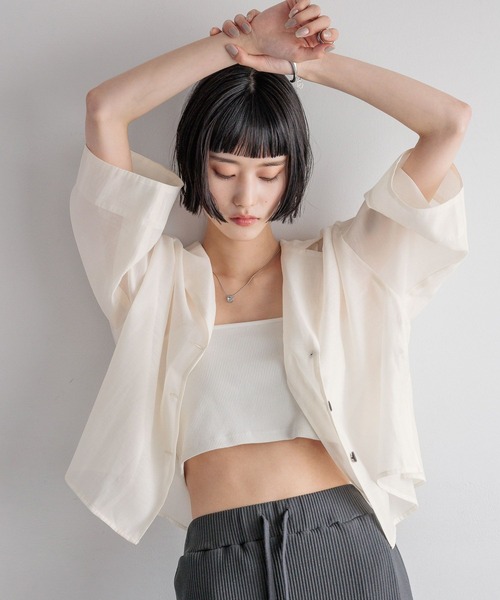 LOWRYS FARM（ローリーズファーム）の「シアーカイキンシャツＳＳ　451978（シャツ/ブラウス・レディース・アイボリー/ブラック/ブラウン/グリーン・SHORT/LONG）」の8枚目の写真