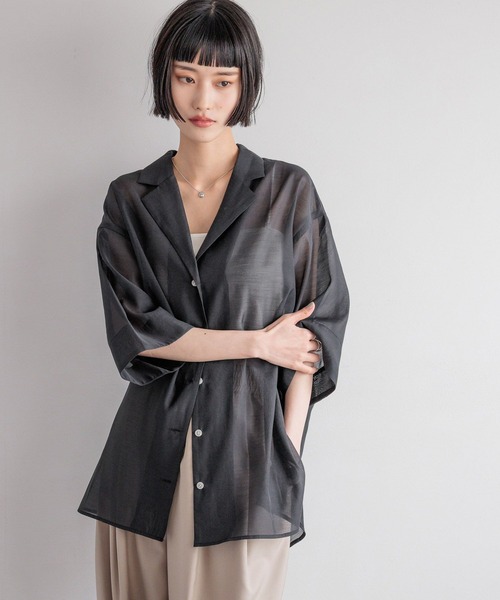 LOWRYS FARM（ローリーズファーム）の「シアーカイキンシャツＳＳ　451978（シャツ/ブラウス・レディース・アイボリー/ブラック/ブラウン/グリーン・SHORT/LONG）」の19枚目の写真