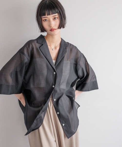 LOWRYS FARM（ローリーズファーム）の「シアーカイキンシャツＳＳ　451978（シャツ/ブラウス・レディース・アイボリー/ブラック/ブラウン/グリーン・SHORT/LONG）」の20枚目の写真