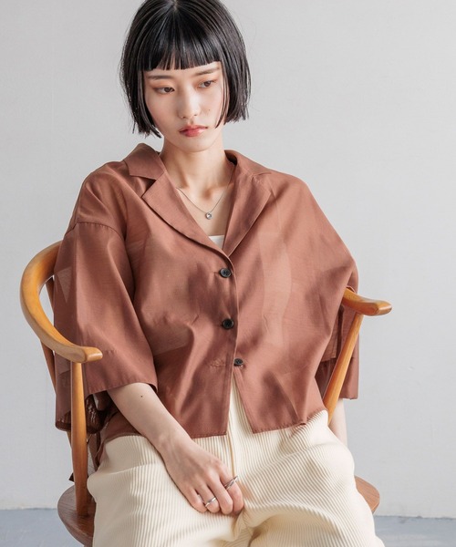 LOWRYS FARM（ローリーズファーム）の「シアーカイキンシャツＳＳ　451978（シャツ/ブラウス・レディース・アイボリー/ブラック/ブラウン/グリーン・SHORT/LONG）」の12枚目の写真