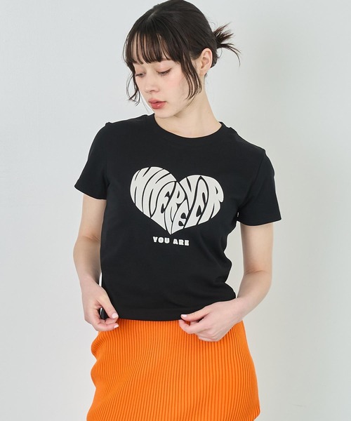 ANAP(アナップ)の「フロッキー ハート ロゴ プリント Tシャツ(Tシャツ/カットソー・レディース・ブラック/ホワイト/ブラウン・FREE)」の2枚目の写真