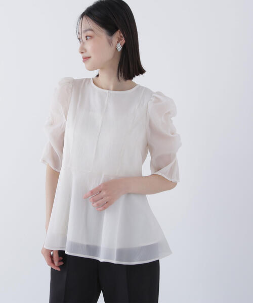 【新品】NATURAL BEAUTY BASIC ペプラム シャツ NATURAL BEAUTY BASIC｜ギャザースリーブペプラムシャツ