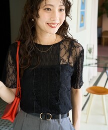 ブルマリン レース リボン Tシャツ カットソー 黒 ブラック Tシャツ/カットソー（レース）ファッション通販 - ZOZOTOWN