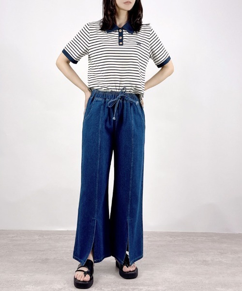 CYAN TOKYO グレーワイドパンツ デニム裾スリット38 新品週末お